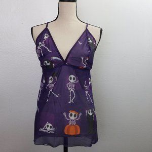 Shein Plus Halloween Skeleton Print Mesh Slips